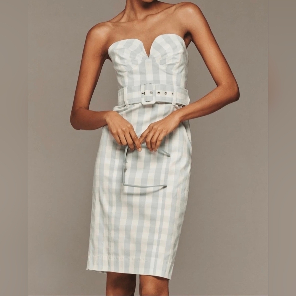 Maeve x Anthropologie Mint & White Strapless Sweetheart Fitted Midi Dress, XL